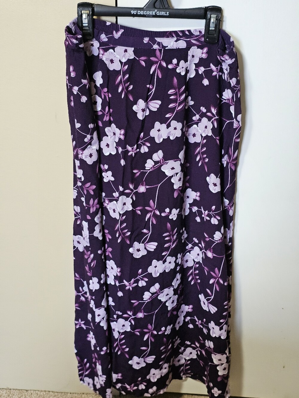 Women's Purple Floral Y2K Long Maxi Skirt - Size L Large - Side Button & Zipper